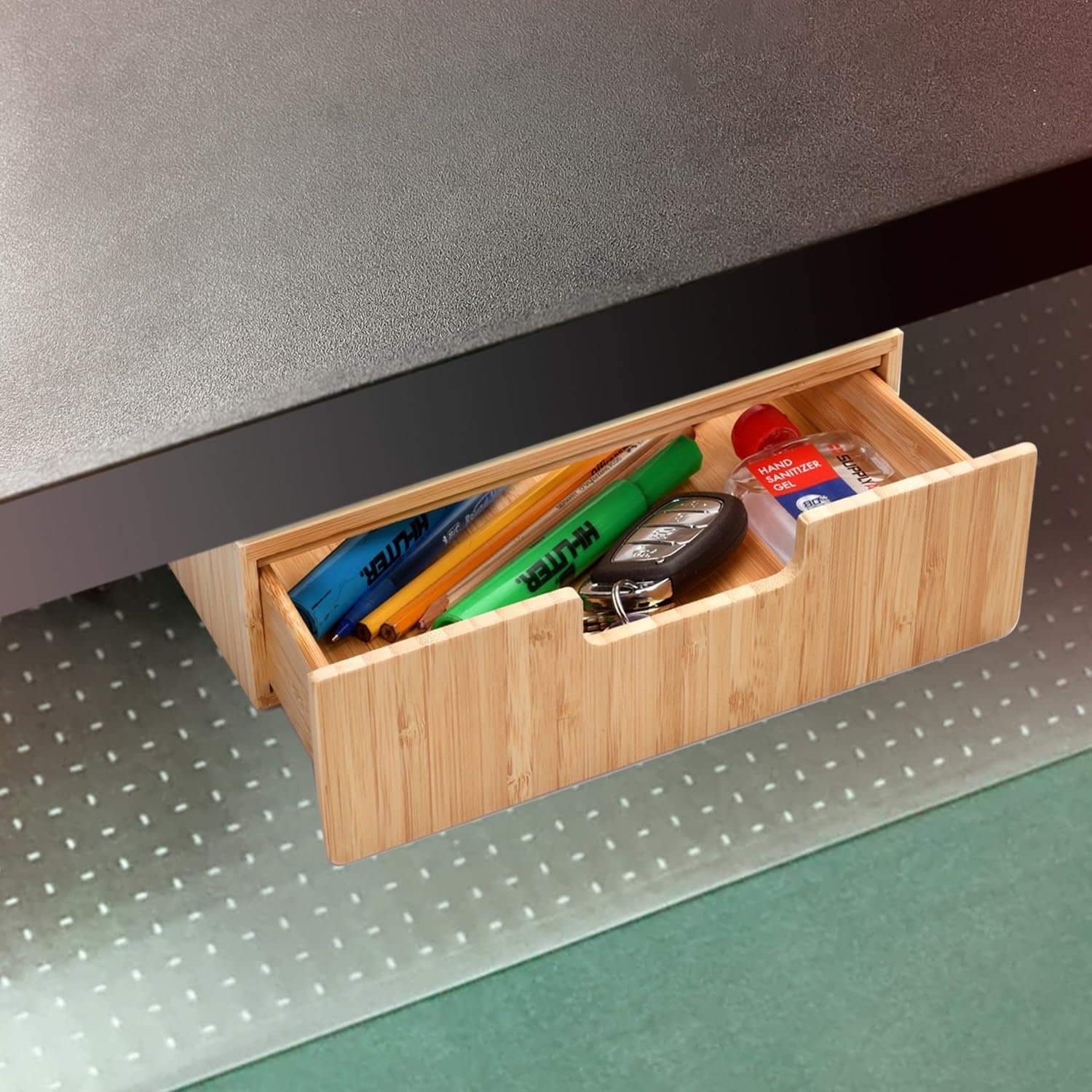 Bamboo Under Desk Drawer – Hidden Mountable Organizer for Office Supplies & Desk Accessories