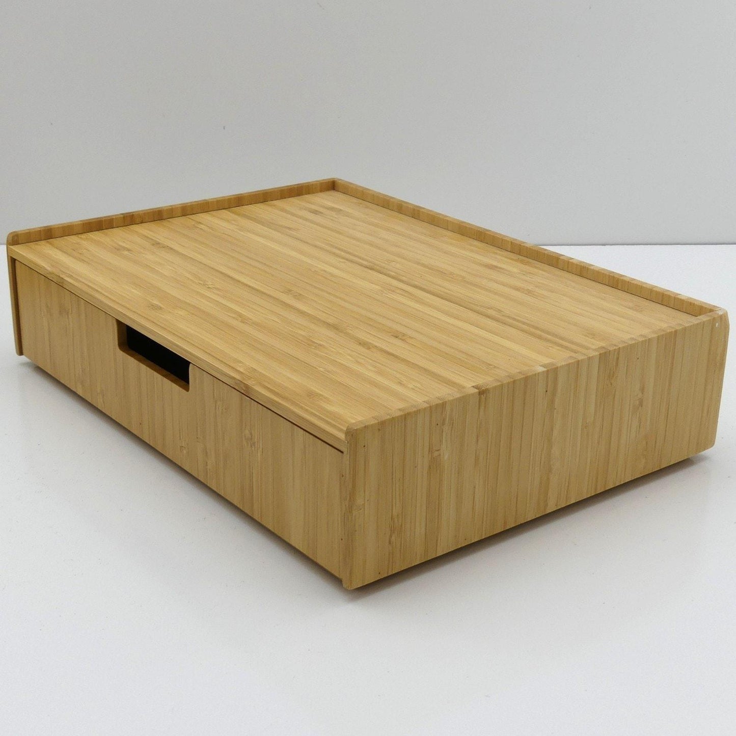 Set of 2 Bamboo Monitor Stands with Pull-Out Storage Drawers – Stackable Desktop Organizer